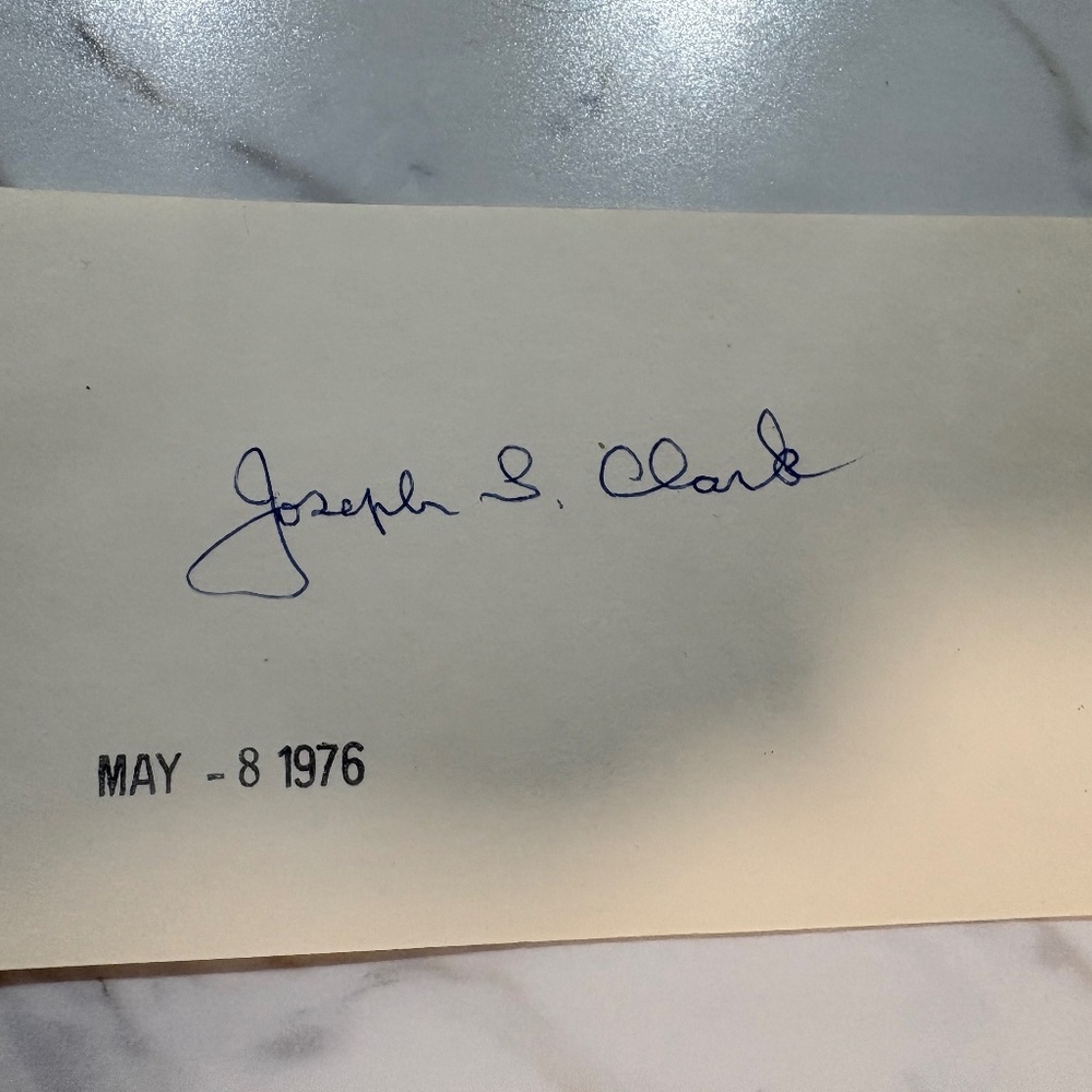 Senator Joseph Clark — Autograph Signed Card — U.S. Senate — Pennsylvania